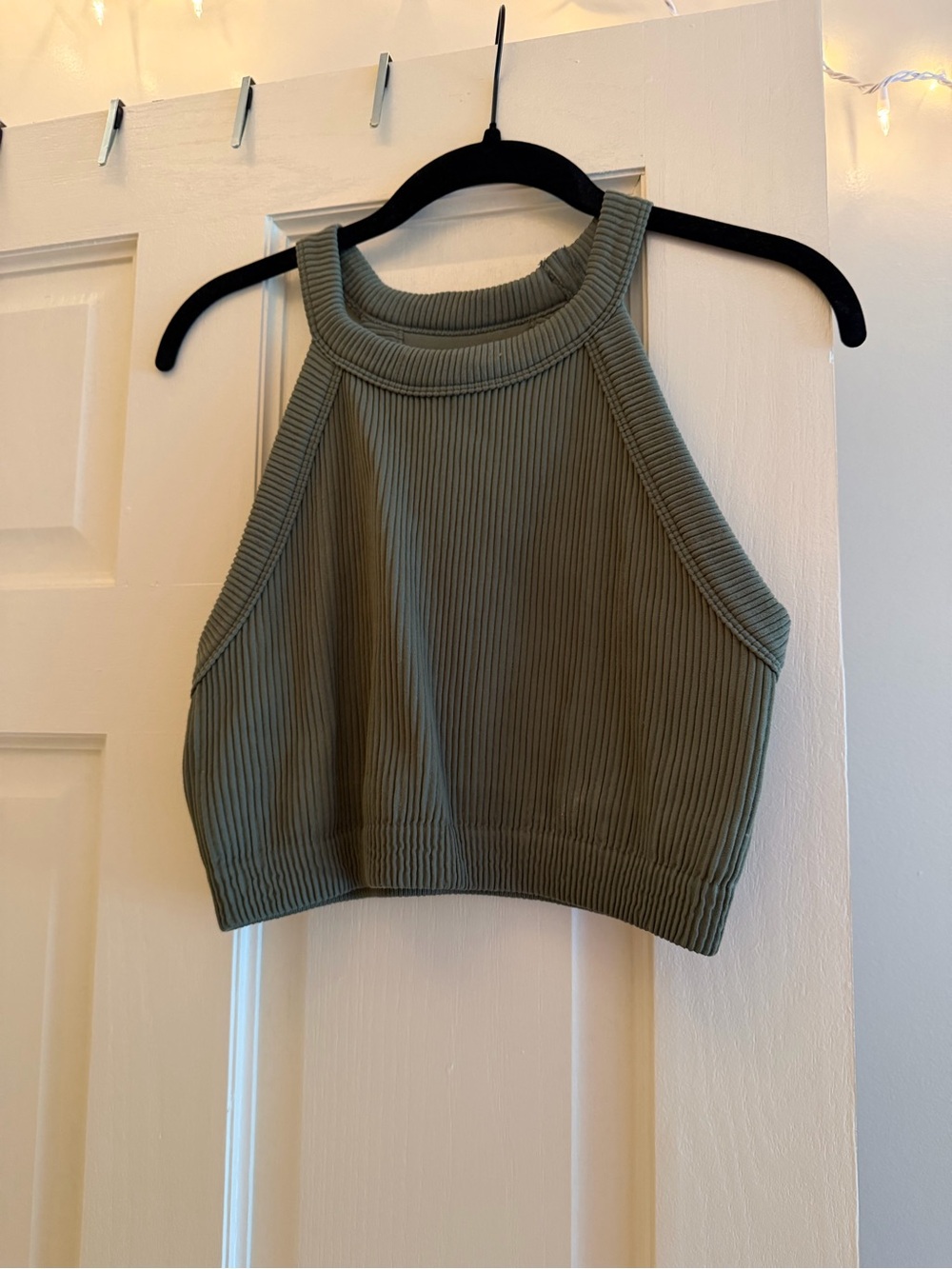 aerie Olive Ribbed Halter Crop Tank